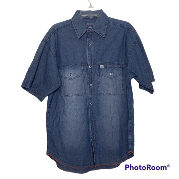 Kenya Shirts Kenya Shirt Mens Medium Short Sleeve Denim Button Up